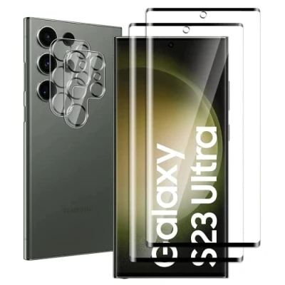 Afbeelding van Fwang [2+2 stuks]gehard glas beschermfolie voor Samsung Galaxy S23 Ultra en camerabeschermingsfilm, 3D volle dekking,9H hardheid,krasbestendig,zonder luchtbellen,HD Display Protection