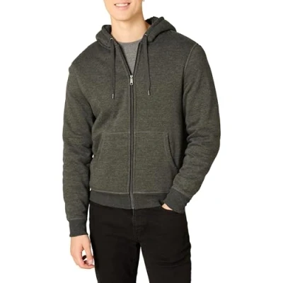 Afbeelding van Amazon Essentials Men&#039;s met sherpa gevoerde fleecetrui capuchon en volledige ritssluiting, Houtskoolzwart, S
