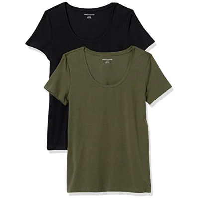 Afbeelding van Amazon Essentials 2 pack Classic fit T shirt met korte mouwen, donker olijf/zwart,
