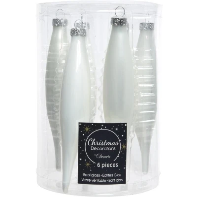 Afbeelding van Decoris Kersthangers 15 cm ijspegels wit 6 stuks