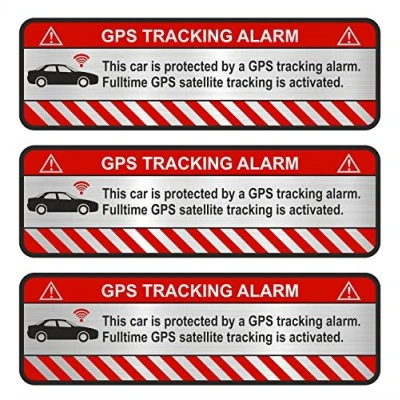 Afbeelding van Finest Folia 3 x GPS stickers voor fiets, motorfiets, auto, alarm, waarschuwing, anti diefstalsticker, tracker, beveiligd, R054 (aluminium geslepen zilver, auto)