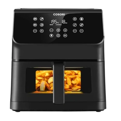 Afbeelding van COSORI Air Fryer met venster 6,2 l, friteuse zonder olie, 1700 W, instelbare temperatuur, temperatuur 77 205 C, 12 modi, shake herinnering