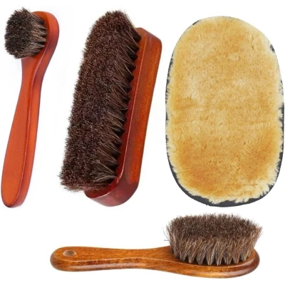 Afbeelding van Dubbele schoenborstel 2 stuks premium paardenhaar glans polish borstels voor laarzen, schoenen, autostoelen, banken, tassen