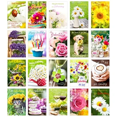 Afbeelding van Edition Seidel Set 20 verjaardagskaarten, wenskaarten met envelop, wenskaart, verjaardagskaart, Happy Birthday, man, vrouw, kaarten, spreuken (SW02)