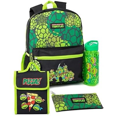 Afbeelding van Teenage Mutant Ninja Turtles Rugzak voor jongens 4 delige groene rugzakbundel kinderen met schooltas, etui, lunchtas en waterfles TMNT Graphic Complete bijpassende set Back to School Gifts,
