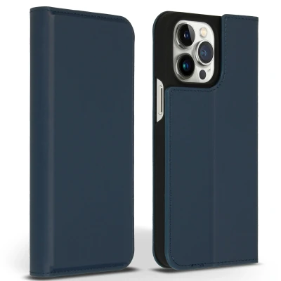 Afbeelding van Apple iPhone 14 Pro Max Hoesje Echt leder Accezz Bookcase Donkerblauw Telefoonhoesje