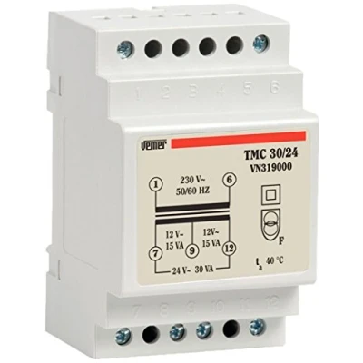 Afbeelding van Vemer VN319000 Transformator TMC 30/24 van DIN rail voor service continu 230 V/12 24 V vermogen 30 VA, Lichtgrijs