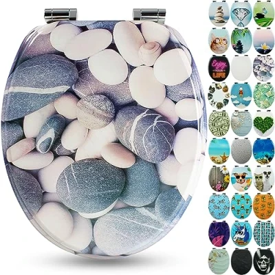 Afbeelding van Sanfino® Wc bril met houten kern en softclose mechanisme hoogwaardige kwaliteit vele kleurrijke motieven, comfortabele zitting, eenvoudige montage inclusief handleiding &quot;Stones&quot;