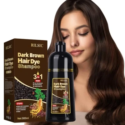 Afbeelding van haarkleur donkerbruin, haarkleurshampoo voor grijs haar, Hair Dye Shampoo 3 in 1 haarkleur, natuurlijke haarkleurshampoo, directe instant mannen en vrouwen (500 ml)