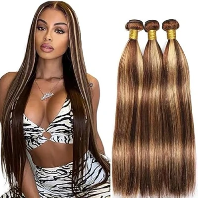 Afbeelding van Tuheers 28 Inches Blonde Human Hair Bundles Straight P427 Highlight Weft 3 Real for Woman 100% Unprocessed Brazilian Virgin Sew in