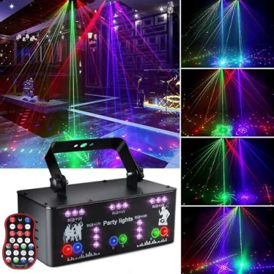 Afbeelding van Fwiull Disco licht, feestlicht, RGB led projector, DJ bestuurd door muziek en afstandsbediening, podiumlamp voor KTV familiebijeenkomst, bruiloft, verjaardag, Halloween