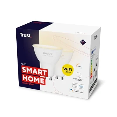 Afbeelding van Trust WiFi Smart LED Spot GU10, Spot, Dimbare Werkt met Alexa en Google Nest, Warm tot Koel Wit, 1800 K 6500 K, Duo Pack White Ambience