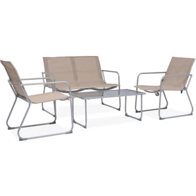 Afbeelding van 4 delige Loungeset stof en staal taupe