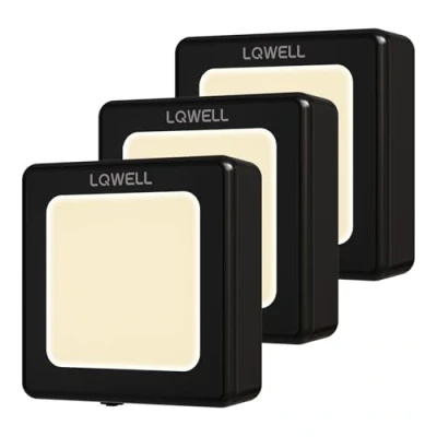 Afbeelding van LQWELL® Nachtlampfitting Opvouwbaar met Schemersensor, Nachtlamp Verstelbare Helderheid, Automatische Fittingverlichting, Oriëntatielicht Warm Wit voor Kinderkamer Gang Trappen (Zwart, 3 Stuks)