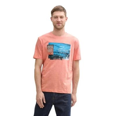 Afbeelding van TOM Tailor SLUB Photo Tshirt print, Heren, Maat: 3XL, Hazy coral rose