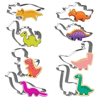 Afbeelding van Dinosaurus koekjessnijderset Joyoldelf 8 delige koekjessnijder, roestvrijstalen mal voor doe het zelf fondantdeeg, suikerwerk, gebakje, taartdecoratie