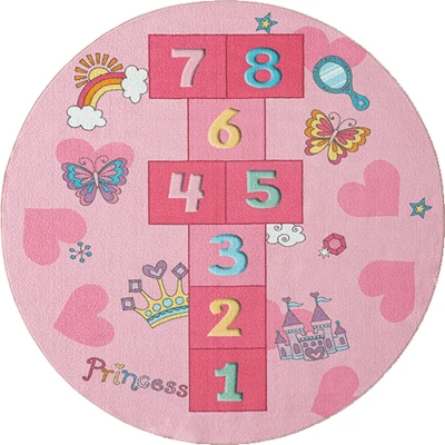 Afbeelding van Vloerkleed kinderkamer Roze 160x160 cm Afwasbaar Antislip voor meisjes met cijfers Happy Life by the carpet