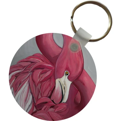 Afbeelding van Sleutelhanger Flamingo Roze Vogel Dieren Plastic Rond Uitdeelcadeautjes