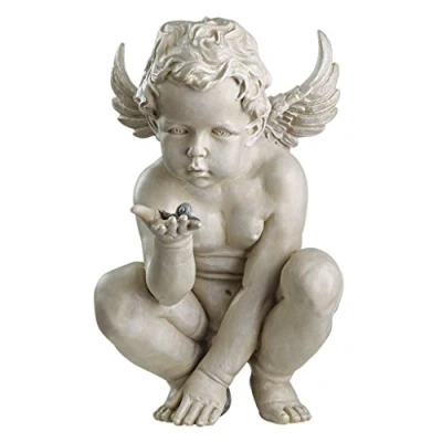 Afbeelding van Design Toscano EU4360 Life&#039;s Mysteries Cherubijn tuinbeeld, 38 cm, polyresin, antieke steen