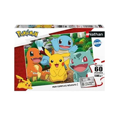 Afbeelding van Nathan Kinderpuzzel 60 stukjes Pokémon in het park Meisje of jongen vanaf 6 jaar Hoogwaardige puzzel dik en duurzaam karton Avontuur 86187, blauw