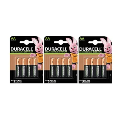 Afbeelding van 12 x Duracell AA oplaadbare 2500 mAh (3 blisters met 4 batterijen) batterijen