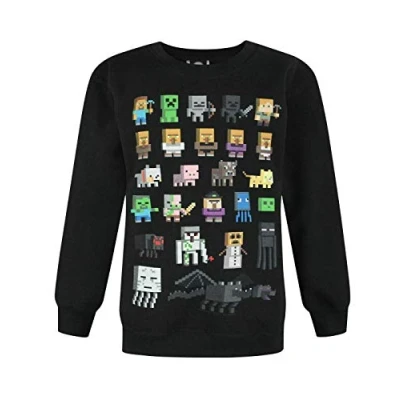 Afbeelding van Minecraft Boys Jumper Kids Sprites Creeper Pig zwarte sweatshirt trui 7 8 jaar