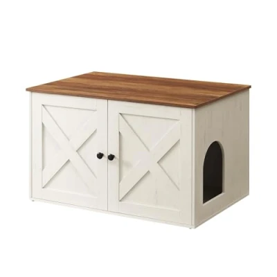 Afbeelding van Feandrea kattenhuis, kattenbakkast met verwijderbare verdeler, tafel, 80 x 53 50 cm, honingbruin vintage wit PCL002P01V1