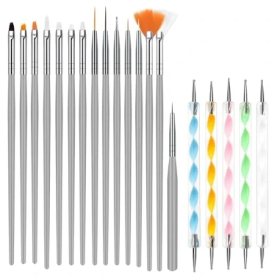 Afbeelding van URAQT Nail Art Brushes Set, 15 stuks acryl nagelborstel schilderpen en 5 nagel stippelgereedschapsset, nagelpenset nagelkunstschilderontwerper voor doe het zelf professioneel gebruik