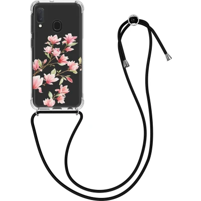 Afbeelding van kwmobile telefoonhoesje compatibel met Samsung Galaxy A20e Hoesje Case koord In poederroze/wit/transparant Magnolia