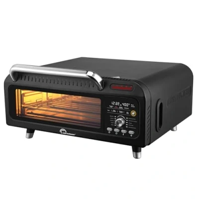 Afbeelding van LITTLE BALANCE 8733 Revolution&#039;Air, elektrische pizzaoven, multifunctioneel, 3 in 1, Air Fryer, oven, grill, 10 kookmodi, 7 accessoires, pizzastenen, tot 400 C, 2000 W, zwart