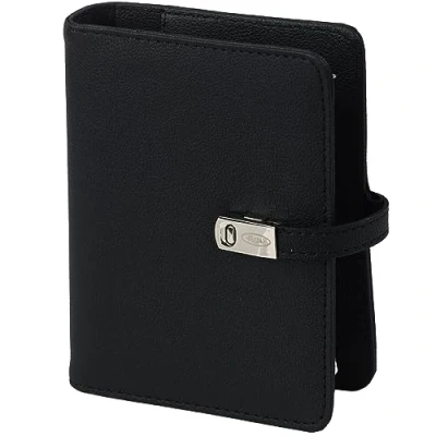 Afbeelding van Organizer Agenda navulbare ringband, losse bladen, 6 gaten, notitieboek, planner, dagboek, afsprakenplanner, week op twee pagina&#039;s, navulkalender 2024, 2025, 2026, B7 zakagenda, zwart