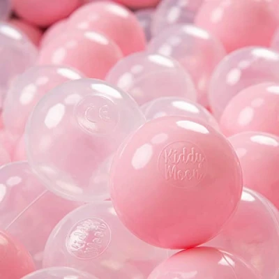 Afbeelding van KiddyMoon 100 ∅ 7cm kinderballen speelballen voor ballenbad baby plastic ballen made in eu, poeder roze/transparant