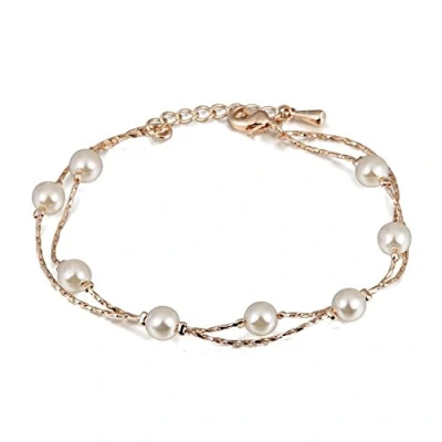 Afbeelding van Crystalline Azuria Meerdere Strengen Parel Armband met Gesimuleerde Witte Parels 18kt Rosé Verguld voor Dames 20 cm