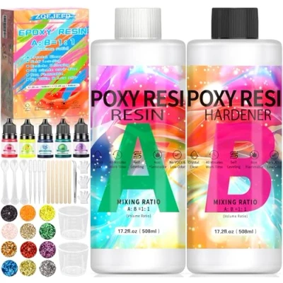 Afbeelding van ZQEJEFD Epoxyhars, 1016 ml Epoxyharsset Beginners, 1:1 Harsgietset, Harsgietaccessoires met Glitter, Houten Stokjes, Maatbeker, Epoxyhars Beginnersset voor Handwerk, Kunstproject