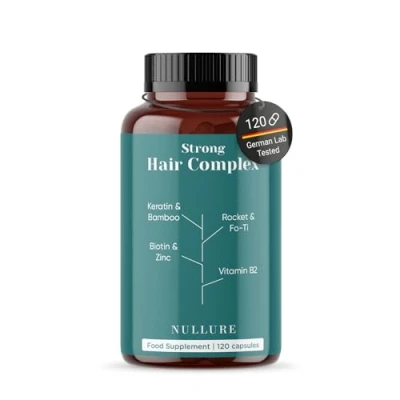 Afbeelding van Haargroei Supplement Nullure Natuurlijke Anti haaruitval Vitaminen voor haar Biotine + Fo ti Keratine Vitamine B2 Bamboe Zink 120 capsules