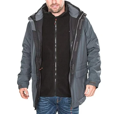Afbeelding van Trespass Edgewater II Waterdichte 3 in 1 regenjas, functionele jas, weerjas met capuchon, uitneembare binnenjas van fleece voor heren