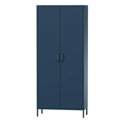Afbeelding van Jan Nowak Kledingkast 2 Deuren, Metalen Kast Flavio 80 x 185 45 cm Planken, Kledingstang, Magneetsluiting, Glanzend Oppervlak Ruime Garderobekast voor Slaapkamer Kinderkamer Marineblauw