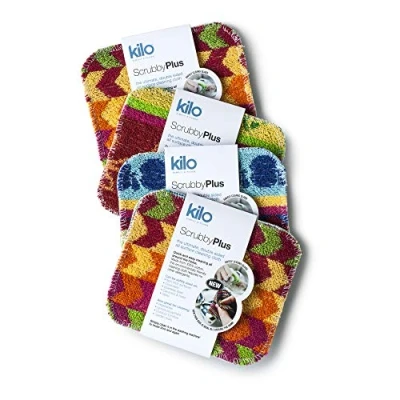 Afbeelding van Kilo Scrubby Plus Schuurspons met zachte reinigingsdoekjes, krasbestendig, veelzijdig inzetbaar, 4 stuks, roestvrij staal, meerkleurig, 17 x 14 cm, set van 4,