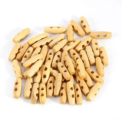 Afbeelding van 50 Stks 2 Gaten Houten Knopen Hoorn Toggle Naaiknoppen Olijfvorm Breien Accessoire voor Jas Naaien Craft DIY, 11x30mm