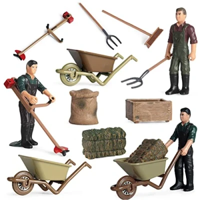 Afbeelding van Fencelly 12 Stks/set Kleine Boer Mensen Figuren, Boerderij Gereedschap Miniatuur Beeldjes Simulatie Scène Model Mini Educatieve Speelset voor Kinderen Toldders, kleur