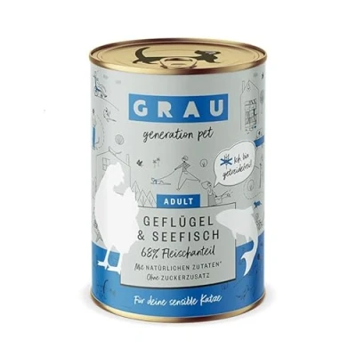 Afbeelding van GRAU het origineel Natvoer voor katten Gevogelte &amp; Zeevis, 6 verpakking (6 x 400 g), graanvrij, volwassen