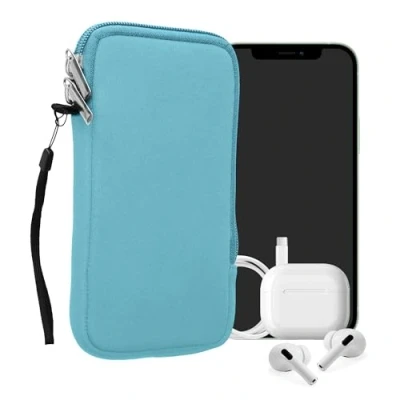 Afbeelding van kwmobile telefoontasje universeel voor XL 6,7/6,8&quot; smartphones 17,2 x 8,4 cm Hoesje met rits en polslusje In lichtblauw