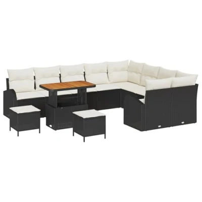 Afbeelding van vidaXL 12 delige tuin sofa set met kussens, zwarte poly rattan, acacia