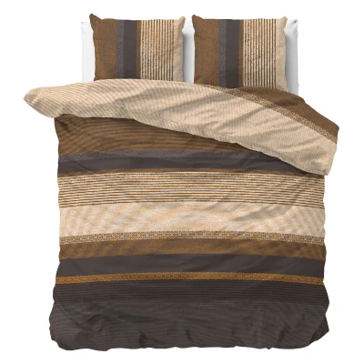 Afbeelding van Dekbedovertrek Mareto Lits Jumeaux (240x220 cm) Taupe Microvezel Dessin: Strepen Sleeptime Dekbed Discounter.nl
