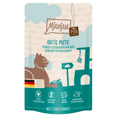 Afbeelding van 12x125g MjAMjAM Squeeze Pure Meat Delight Good Turkey kattenvoer nat