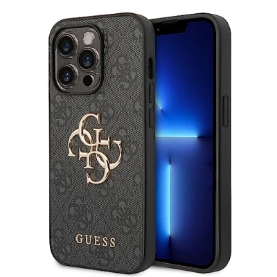 Afbeelding van Guess PU 4G Metal Logo case iPhone 14 Pro grijs GUHCP14L4GMGGR
