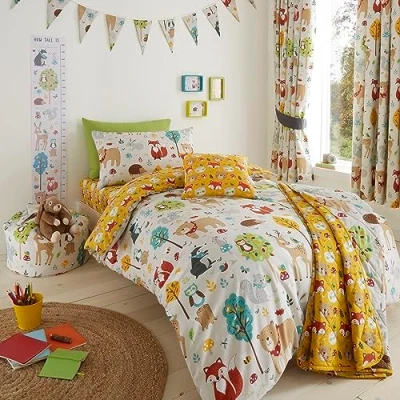 Afbeelding van Happy Linen Company Meisjes Jongens Kinderen Bos Vrienden Dieren Taupe Eenpersoons Omkeerbaar Zacht Gemakkelijk Onderhoud Beddengoed Dekbedovertrek Quilt Set Met Kussensloop