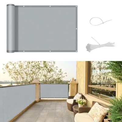 Afbeelding van SUNNY GUARD Balkonscherm, inkijkbescherming, 100 x 300 cm, balkonafdekking, PES UV bescherming, weerbestendig, met kabelbinders, Grijs