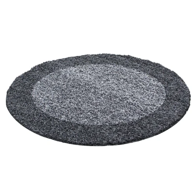 Afbeelding van Basic Shaggy Kader vloerkleed Grijs Hoogpolig 120 cm rond