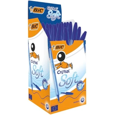 Afbeelding van BIC Cristal Soft Balpennen Medium Punt (1,2 mm) Blauw, Doos van 50 Stuks